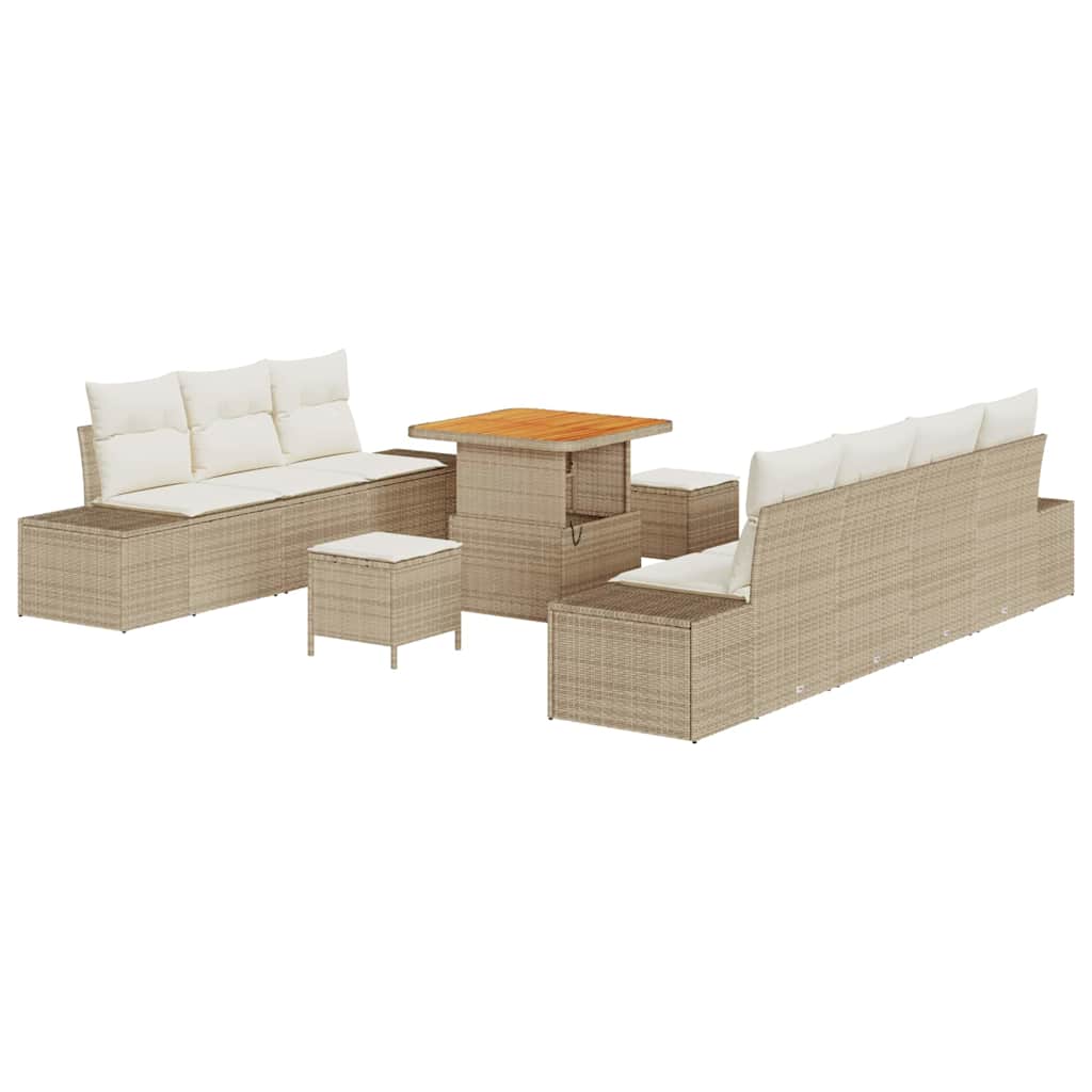 Set Divano da Giardino con cuscino 10 pcs Beige polyrattan