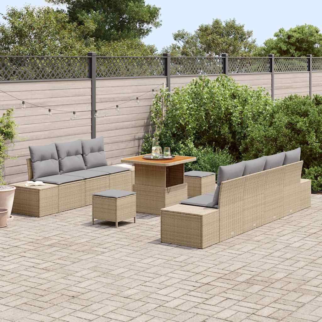 Set Divano da Giardino con cuscino 10 pcs Beige polyrattan