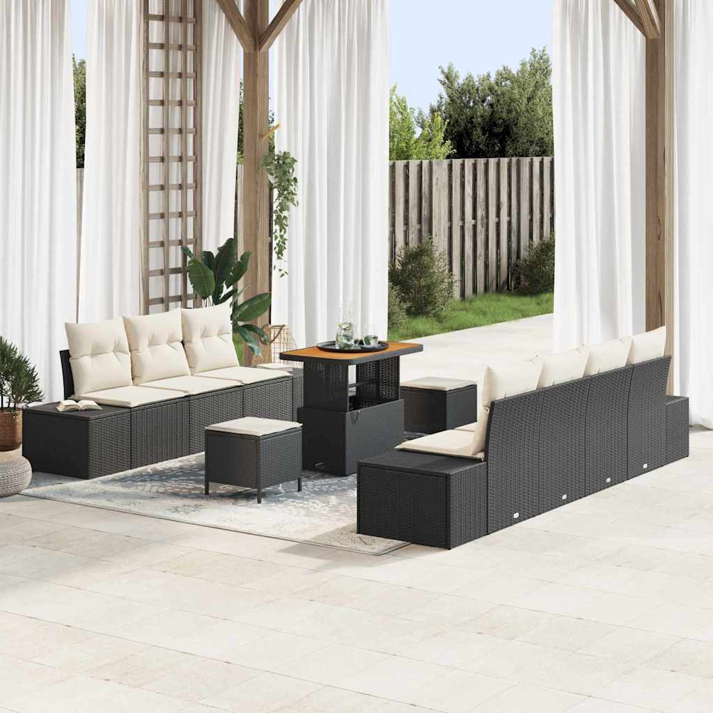 Set Divano da Giardino con cuscino 10 pcs Nero polyrattan