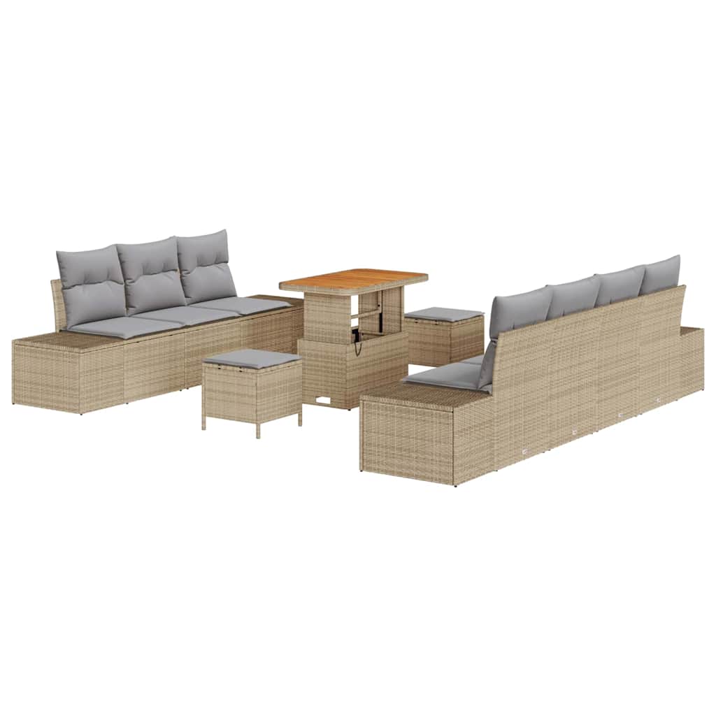 Set Divano da Giardino con cuscino 10 pcs Beige polyrattan