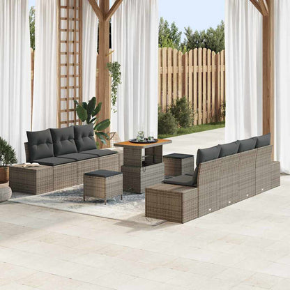 Set Divano da Giardino con cuscino 10 pcs Grigio polyrattan