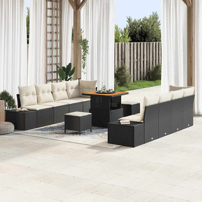 Set Divano da Giardino con cuscino 11 pcs Nero polyrattan