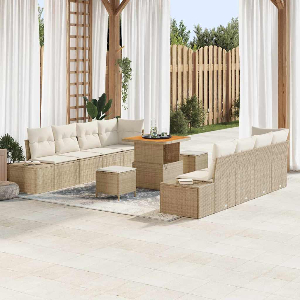 Set Divano da Giardino con cuscino 11 pcs Beige polyrattan