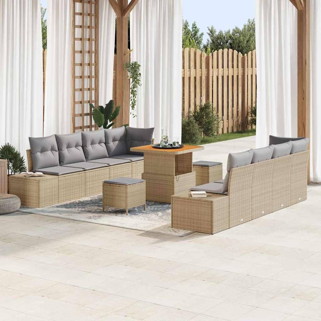 Set Divano da Giardino con cuscino 11 pcs Beige polyrattan