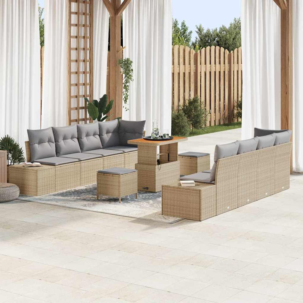 Set Divano da Giardino con cuscino 11 pcs Beige polyrattan