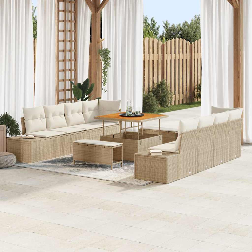 Set Divano da Giardino con cuscino 11 pcs Beige polyrattan