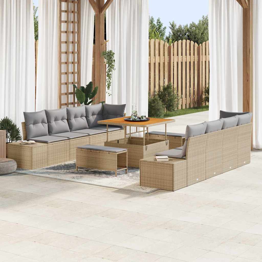 Set Divano da Giardino con cuscino 11 pcs Beige polyrattan
