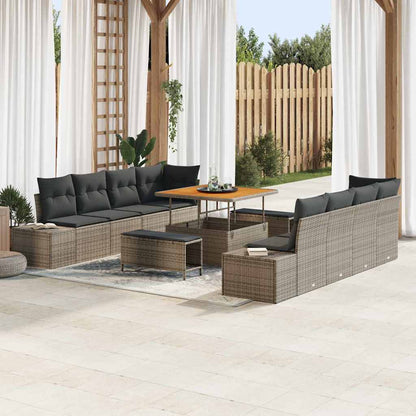 Set Divano da Giardino con cuscino 11 pcs Grigio polyrattan