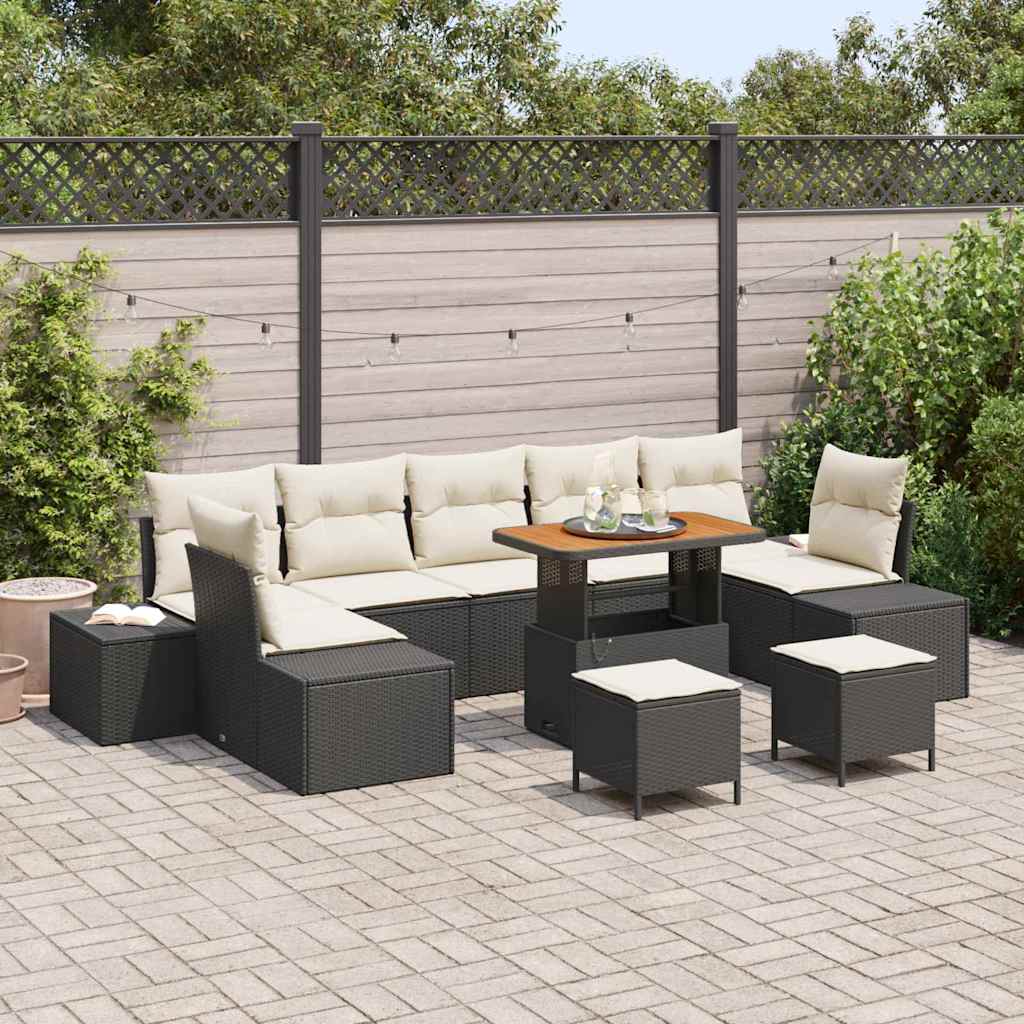 Set Divano da Giardino con cuscino 10 pcs Nero polyrattan