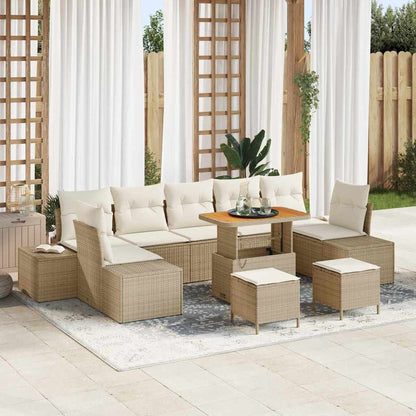 Set Divano da Giardino con cuscino 10 pcs Beige polyrattan