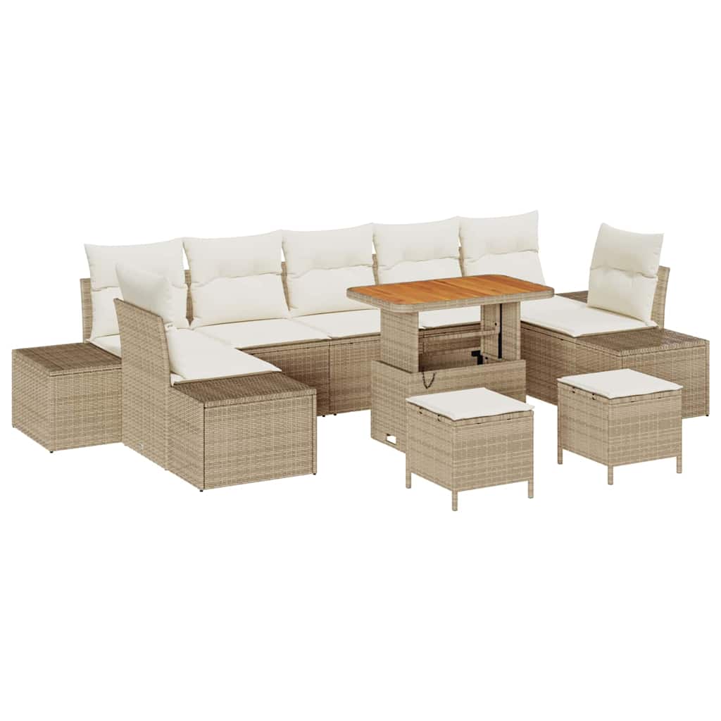 Set Divano da Giardino con cuscino 10 pcs Beige polyrattan