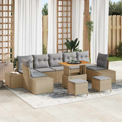 Set Divano da Giardino con cuscino 10 pcs Beige polyrattan