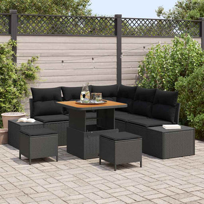 Set Divano da Giardino con cuscino 8 pcs Nero polyrattan