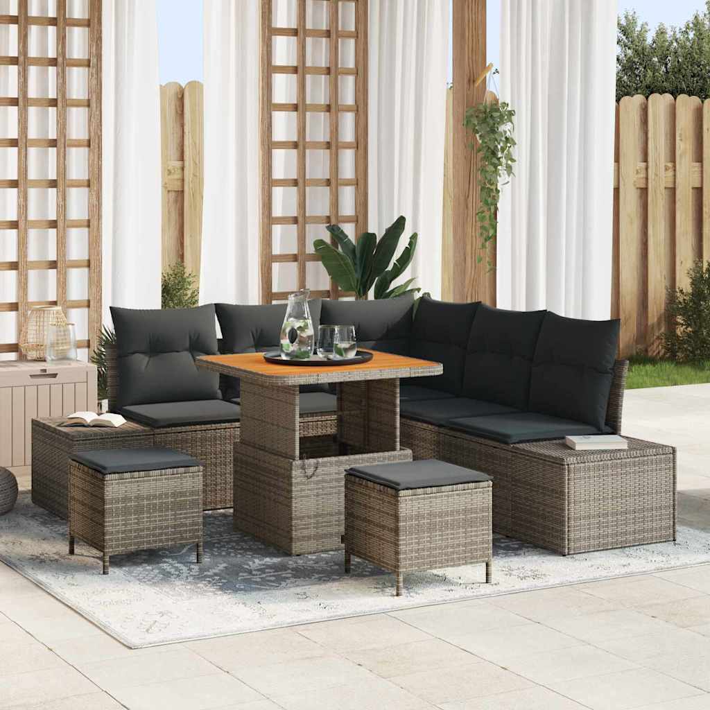 Set Divano da Giardino con cuscino 8 pcs Grigio polyrattan