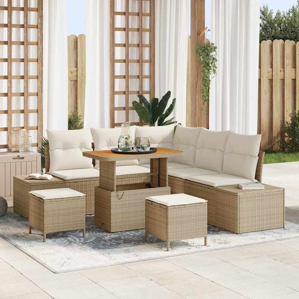 Set Divano da Giardino con cuscino 8 pcs Beige polyrattan