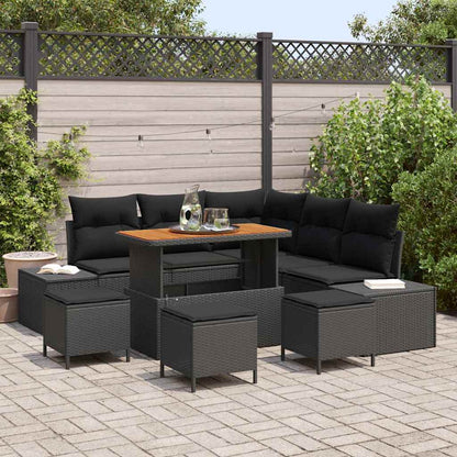 Set Divano da Giardino con cuscino 9 pcs Nero polyrattan
