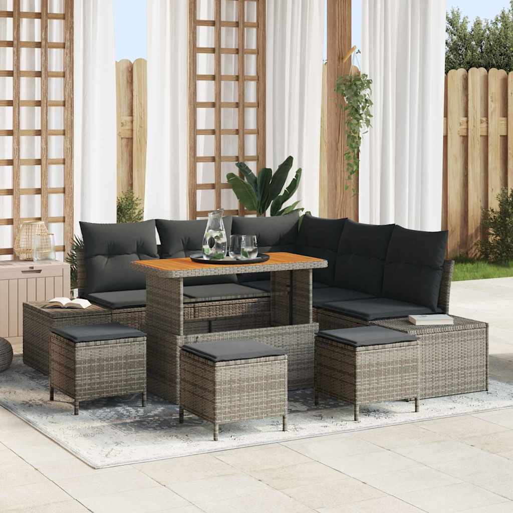 Set Divano da Giardino con cuscino 9 pcs Grigio polyrattan
