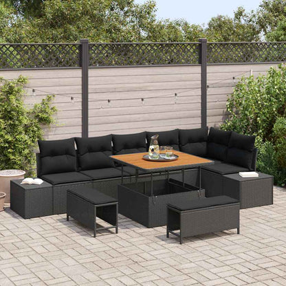 Set Divano da Giardino con cuscino 9 pcs Nero polyrattan