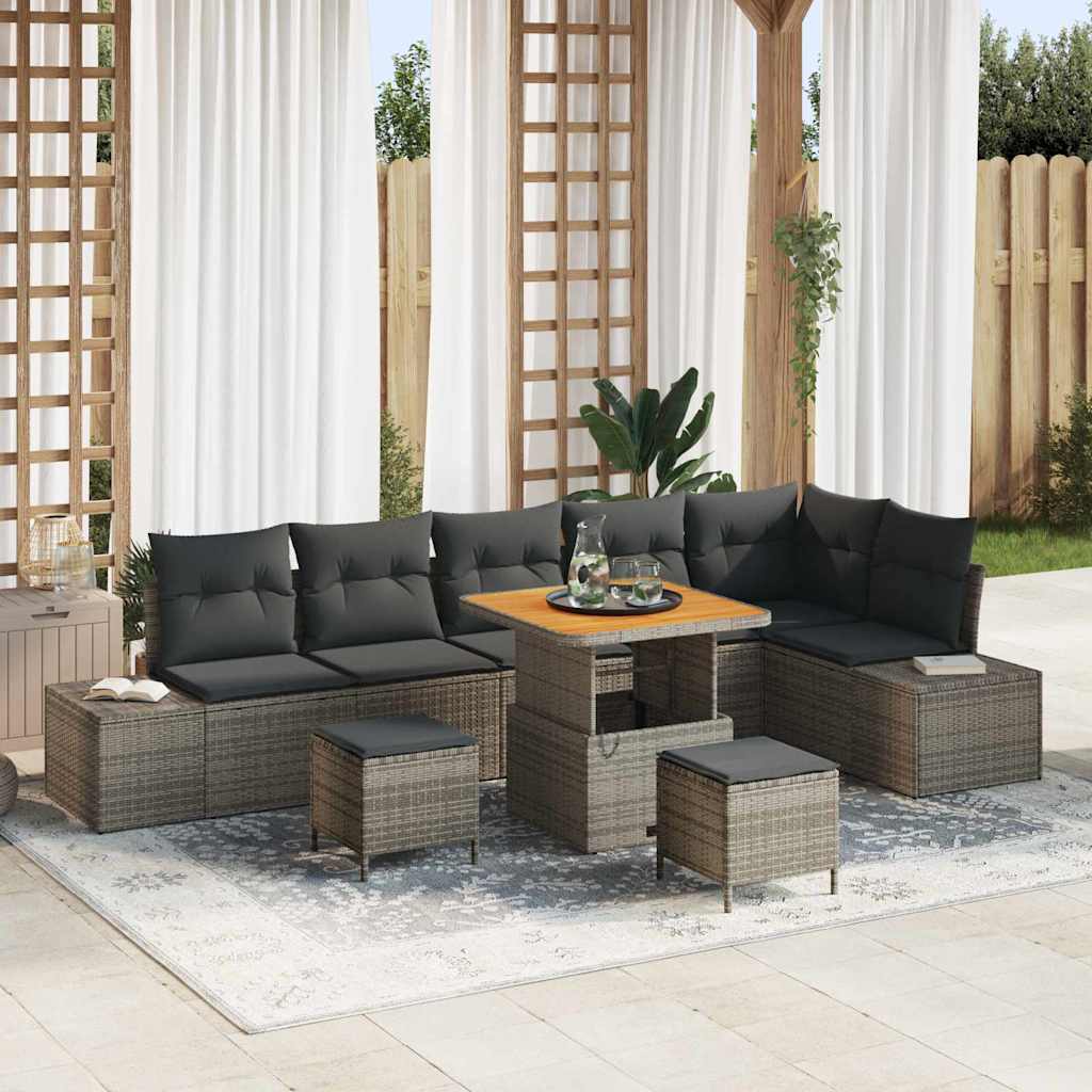 Set Divano da Giardino con cuscino 9 pcs Grigio polyrattan