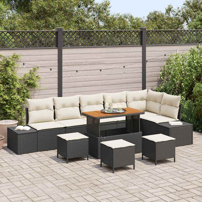 Set Divano da Giardino con cuscino 10 pcs Nero polyrattan