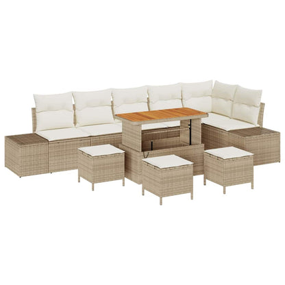 Set Divano da Giardino con cuscino 10 pcs Beige polyrattan
