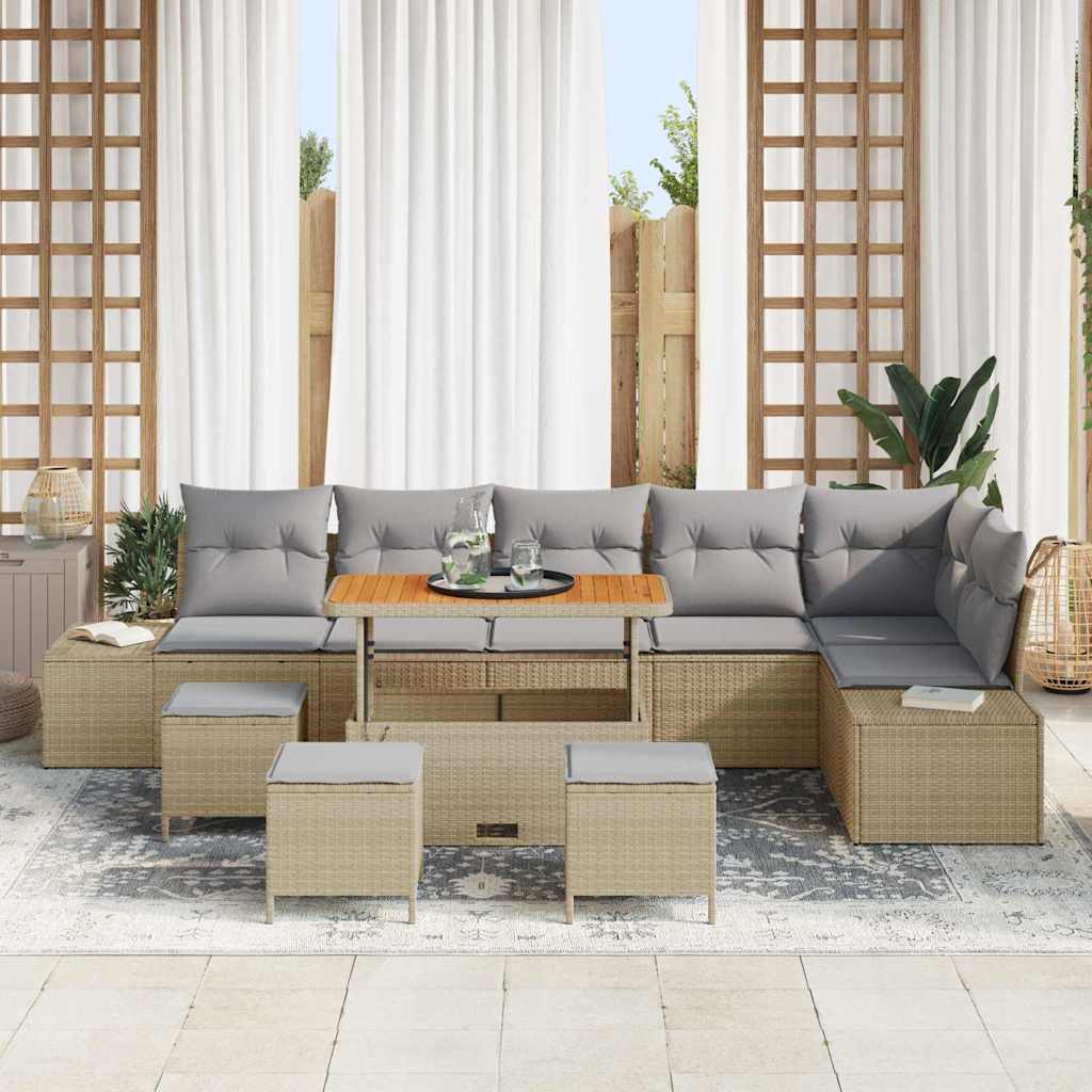 Set Divano da Giardino con cuscino 10 pcs Beige polyrattan