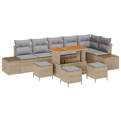 Set Divano da Giardino con cuscino 10 pcs Beige polyrattan