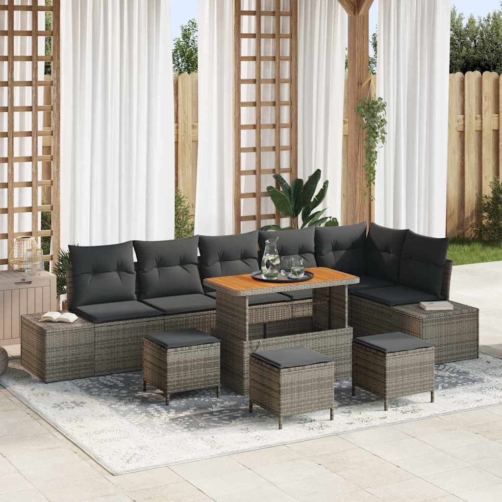 Set Divano da Giardino con cuscino 10 pcs Grigio polyrattan