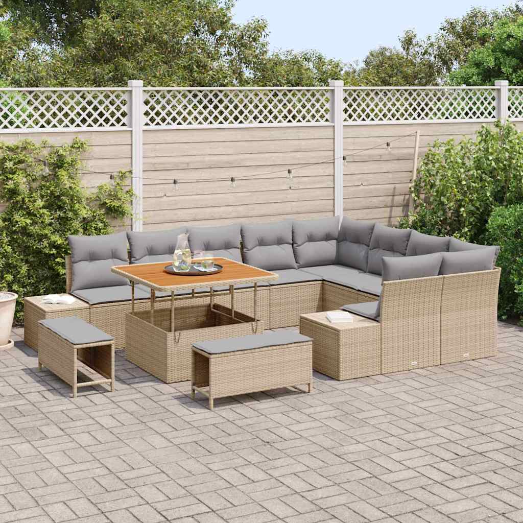 Set Divano da Giardino con cuscino 12 pcs Beige polyrattan