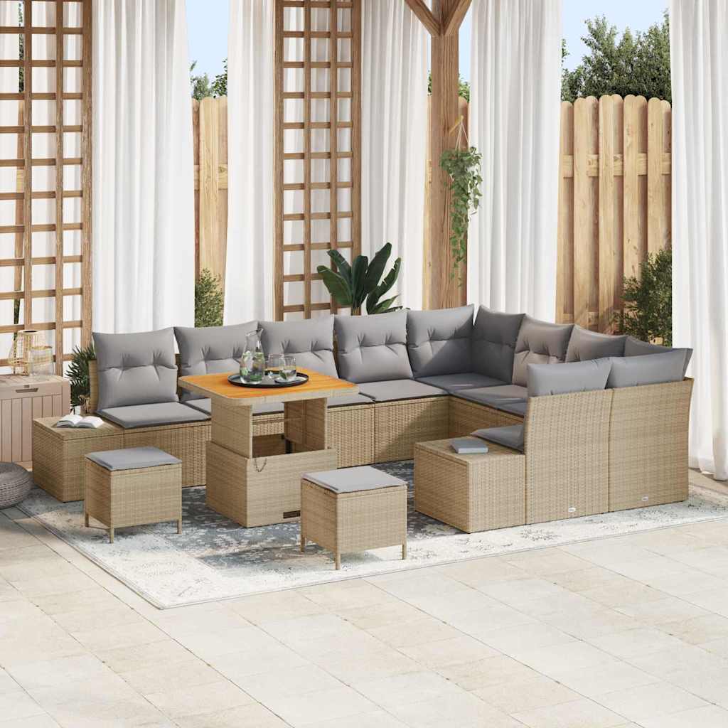 Set Divano da Giardino con cuscino 12 pcs Beige polyrattan