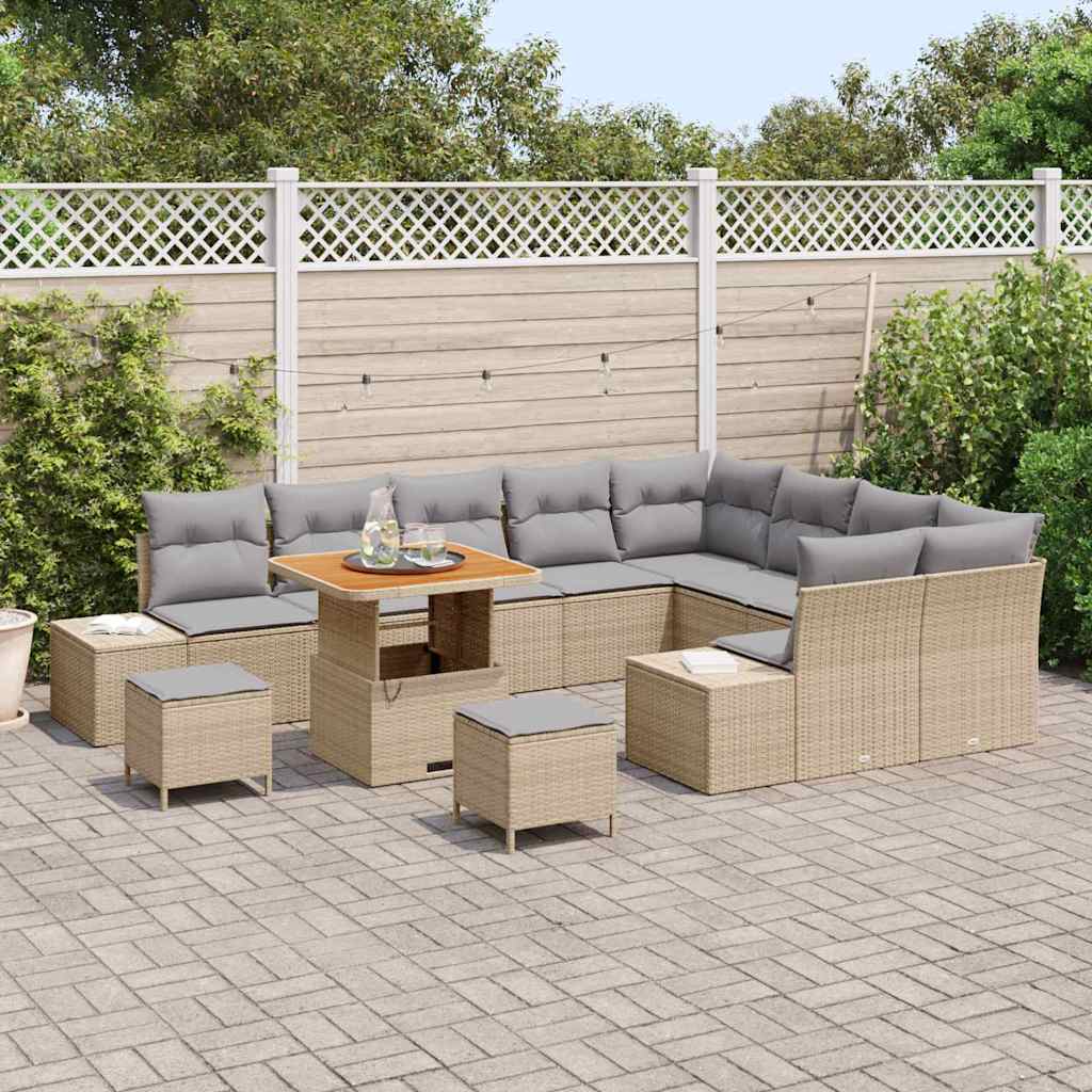 Set Divano da Giardino con cuscino 12 pcs Beige polyrattan