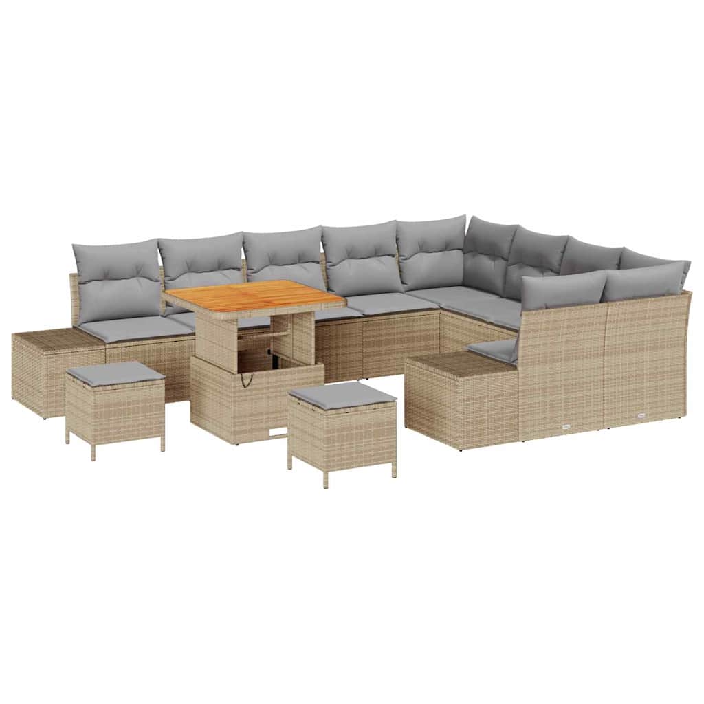 Set Divano da Giardino con cuscino 12 pcs Beige polyrattan