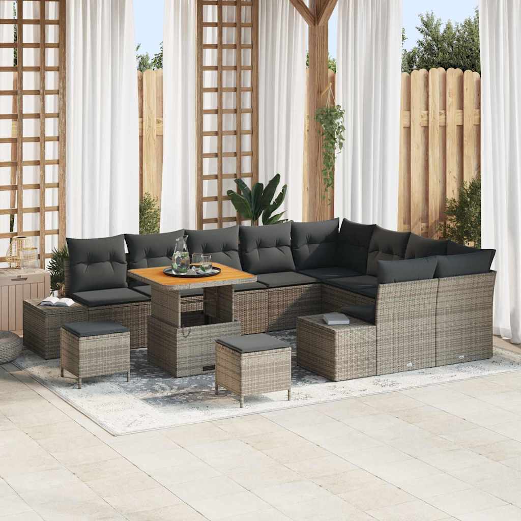 Set Divano da Giardino con cuscino 12 pcs Grigio polyrattan