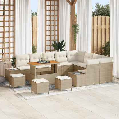 Set Divano da Giardino con cuscino 13 pcs Beige polyrattan