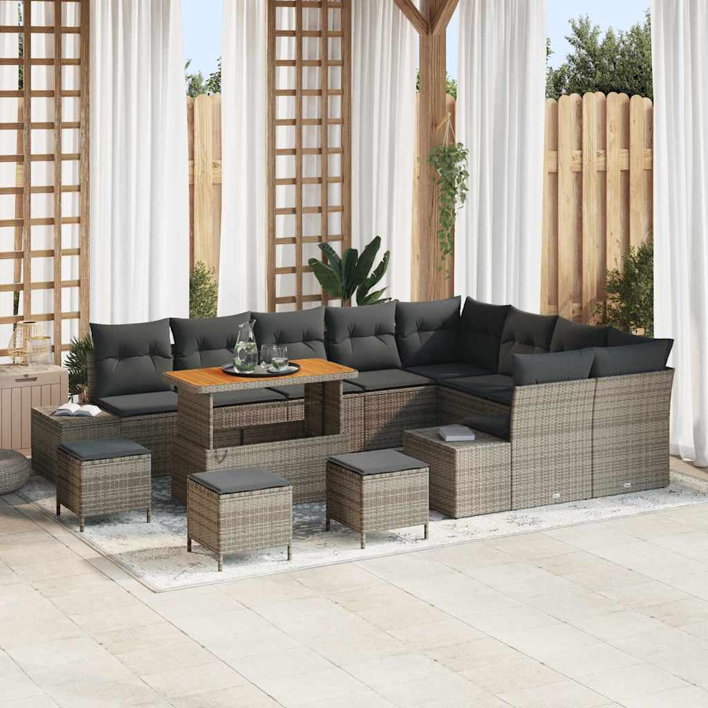 Set Divano da Giardino con cuscino 13 pcs Grigio polyrattan