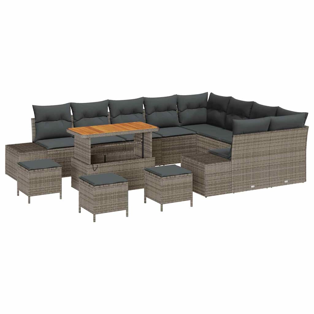 Set Divano da Giardino con cuscino 13 pcs Grigio polyrattan