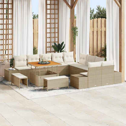 Set Divano da Giardino con cuscino 13 pcs Beige polyrattan