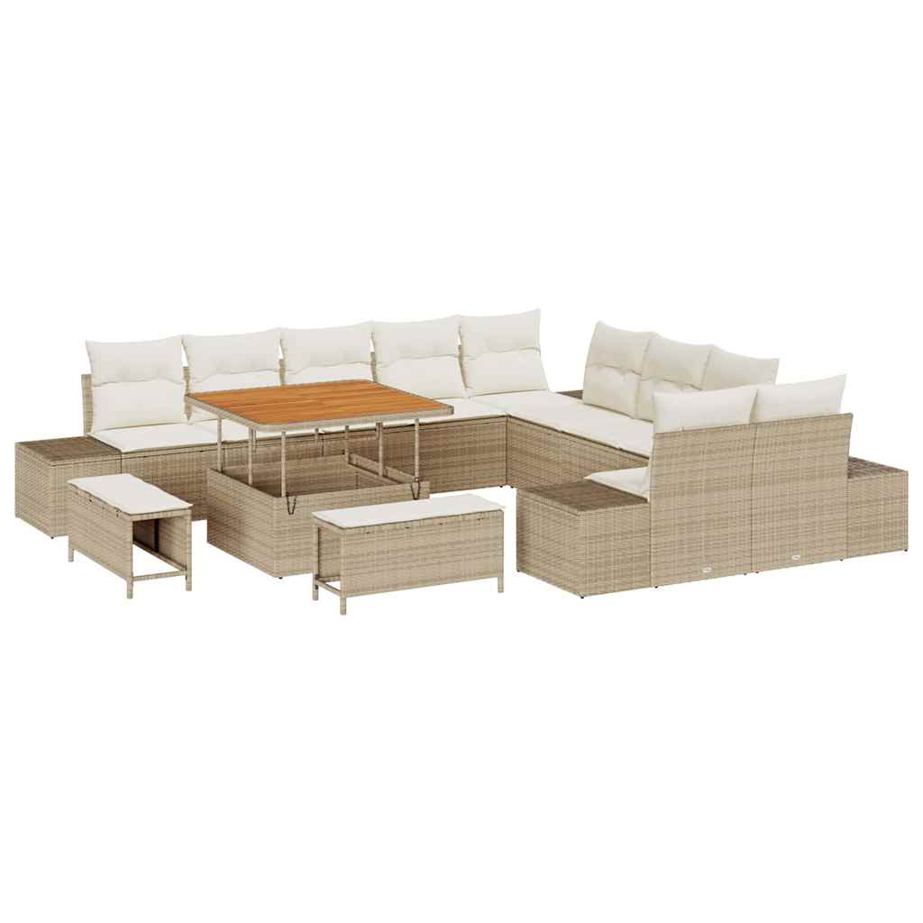 Set Divano da Giardino con cuscino 13 pcs Beige polyrattan