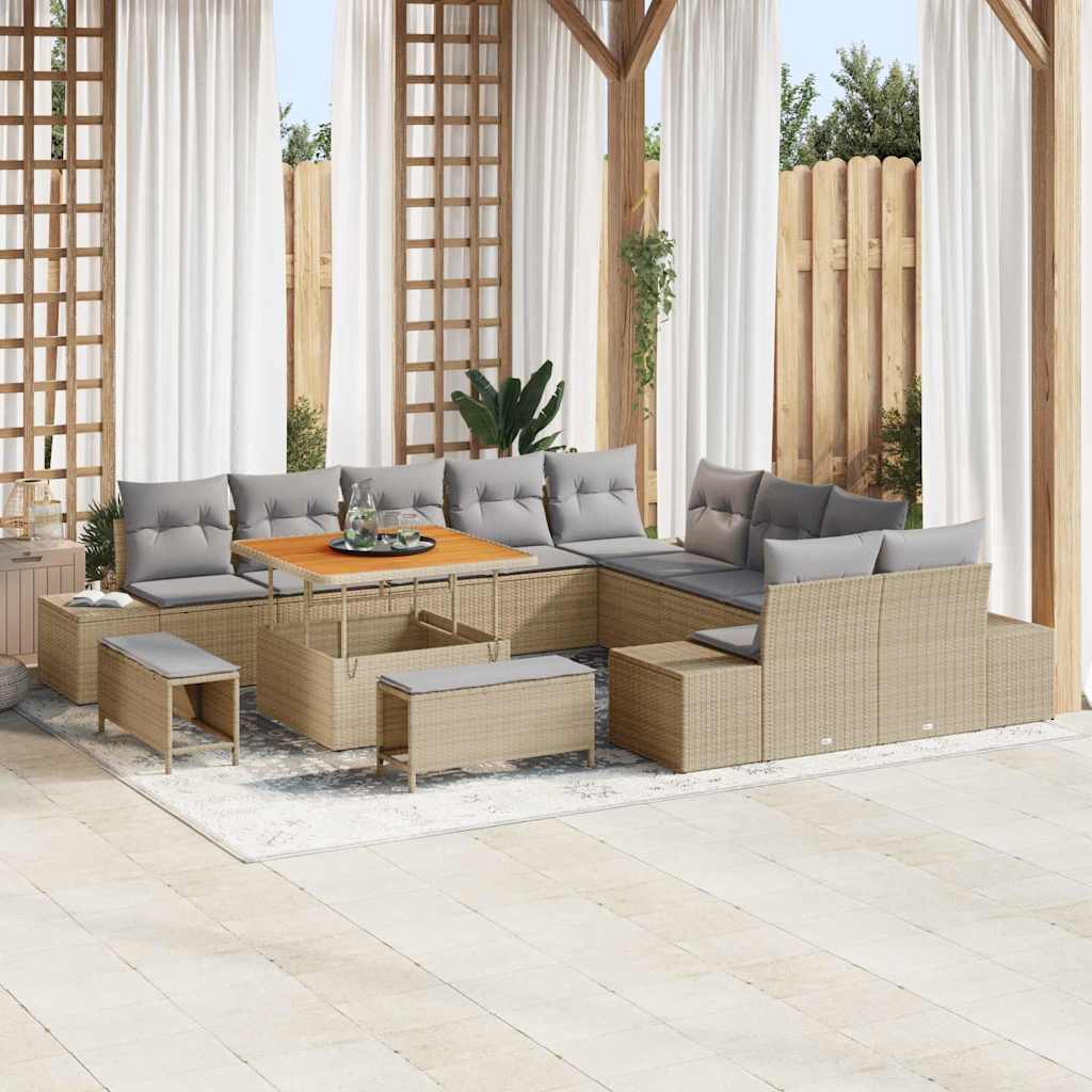 Set Divano da Giardino con cuscino 13 pcs Beige polyrattan