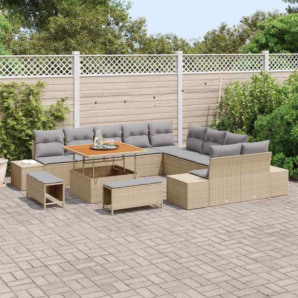 Set Divano da Giardino con cuscino 13 pcs Beige polyrattan