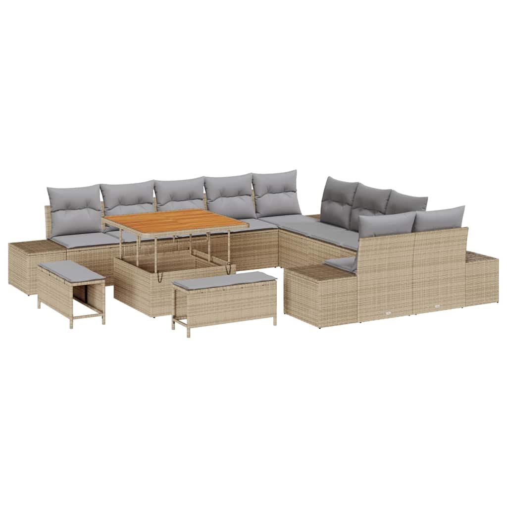 Set Divano da Giardino con cuscino 13 pcs Beige polyrattan