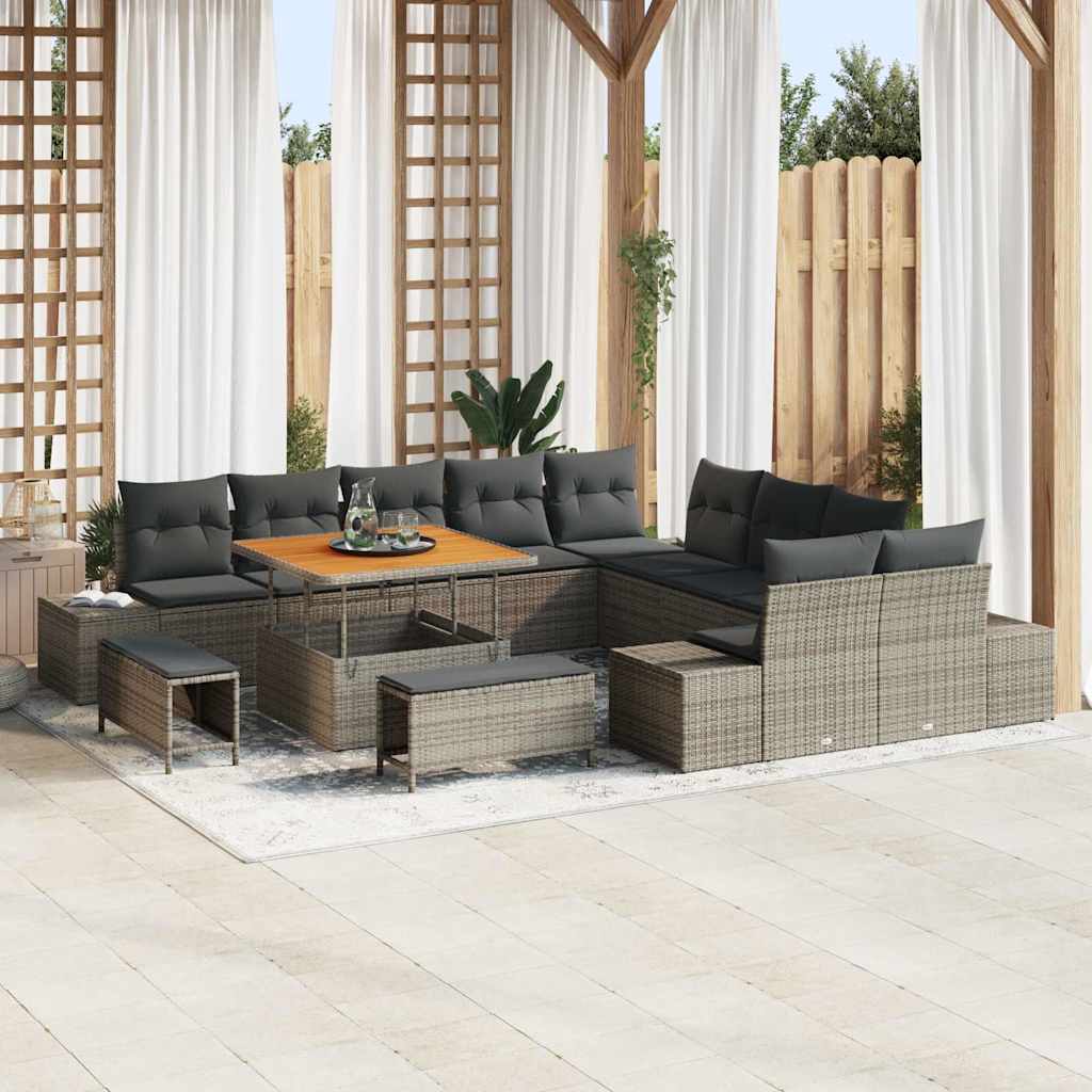Set Divano da Giardino con cuscino 13 pcs Grigio polyrattan