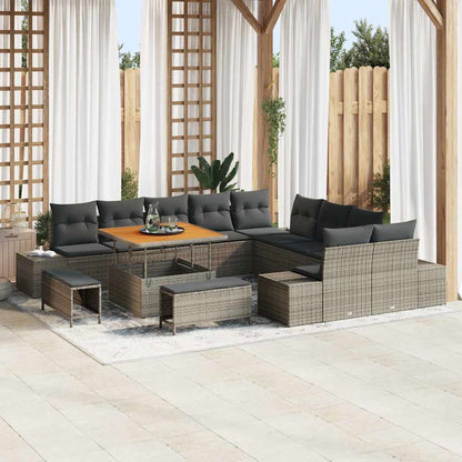 Set Divano da Giardino con cuscino 13 pcs Grigio polyrattan