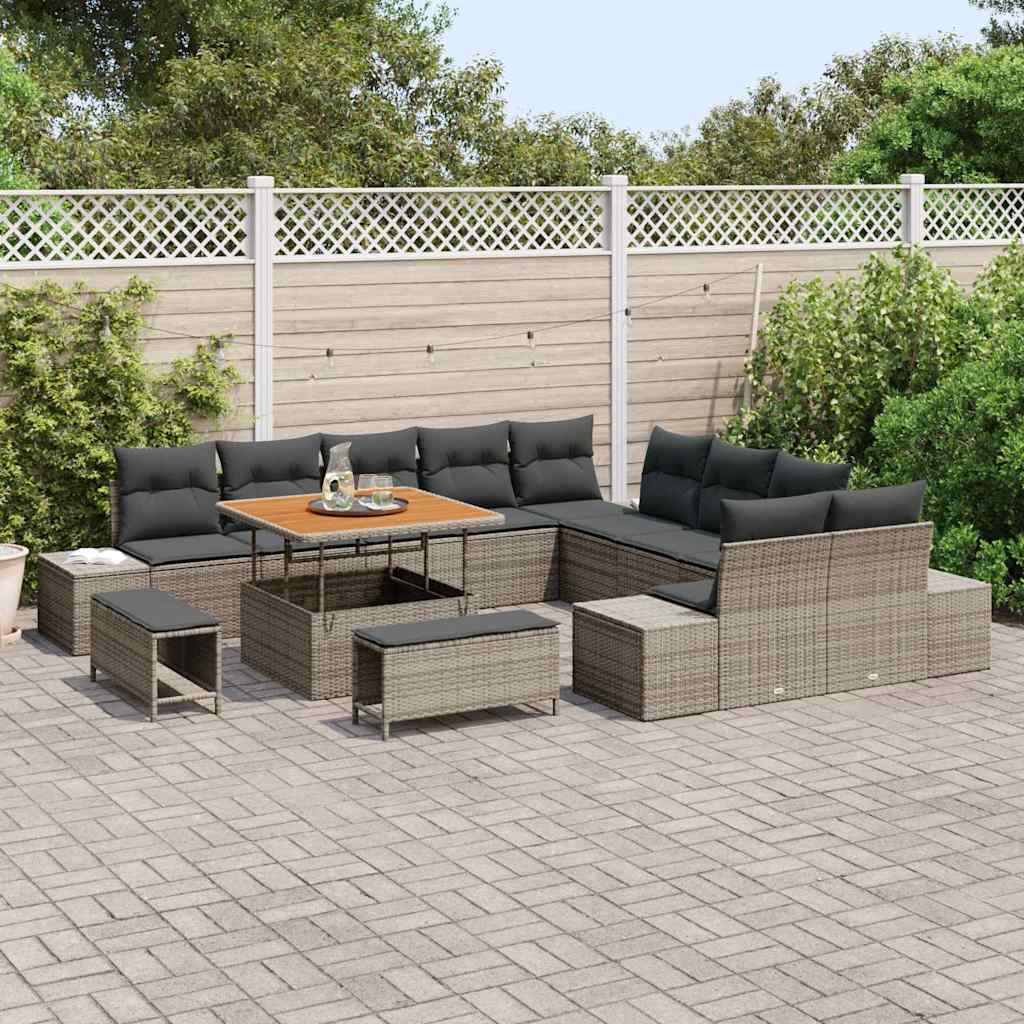 Set Divano da Giardino con cuscino 13 pcs Grigio polyrattan