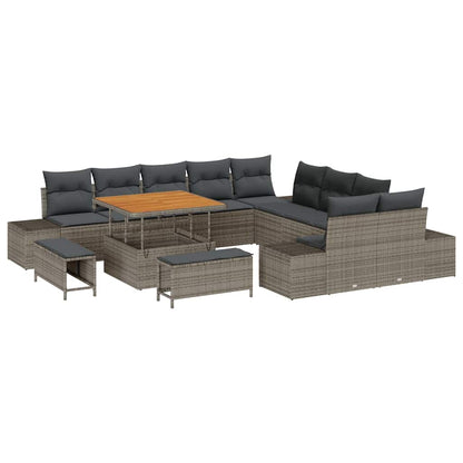 Set Divano da Giardino con cuscino 13 pcs Grigio polyrattan