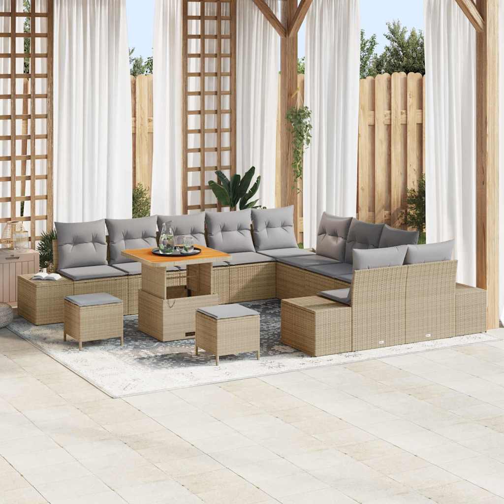 Set Divano da Giardino con cuscino 13 pcs Beige polyrattan