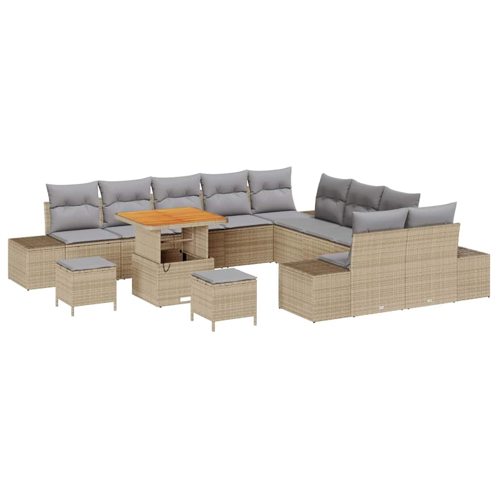 Set Divano da Giardino con cuscino 13 pcs Beige polyrattan