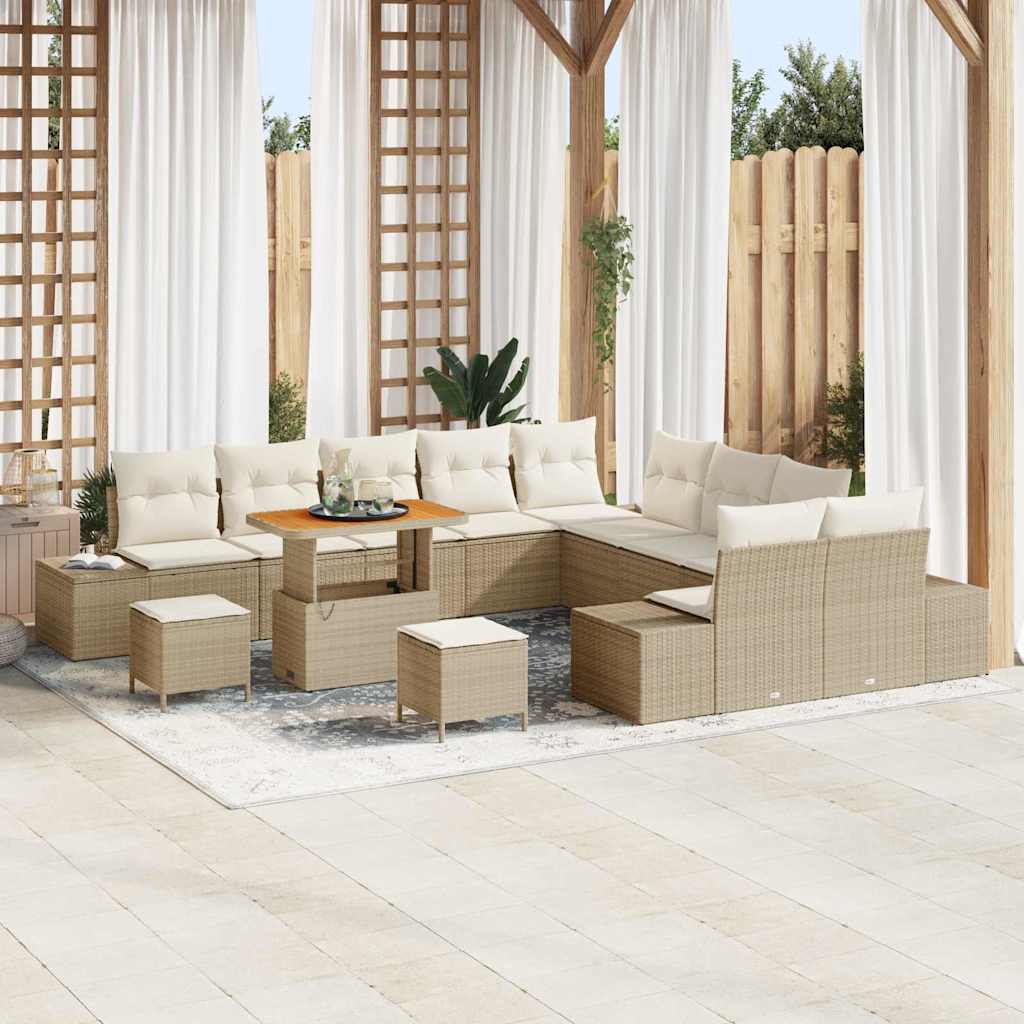 Set Divano da Giardino con cuscino 13 pcs Beige polyrattan
