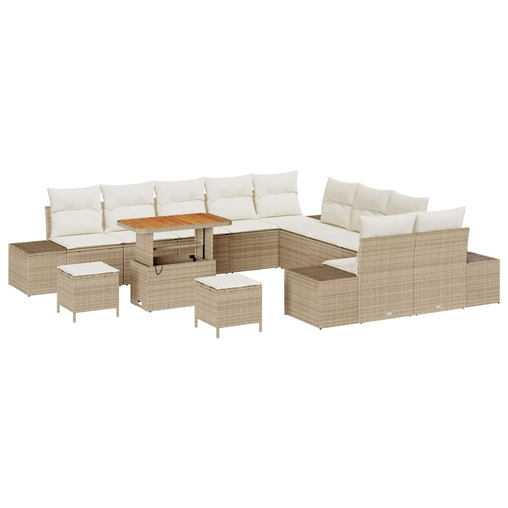 Set Divano da Giardino con cuscino 13 pcs Beige polyrattan