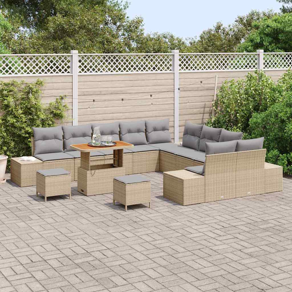 Set Divano da Giardino con cuscino 13 pcs Beige polyrattan